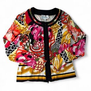 Joseph Ribkoff Women's Maximalist Floral Print Full Zip-up Cardigan Sz 10